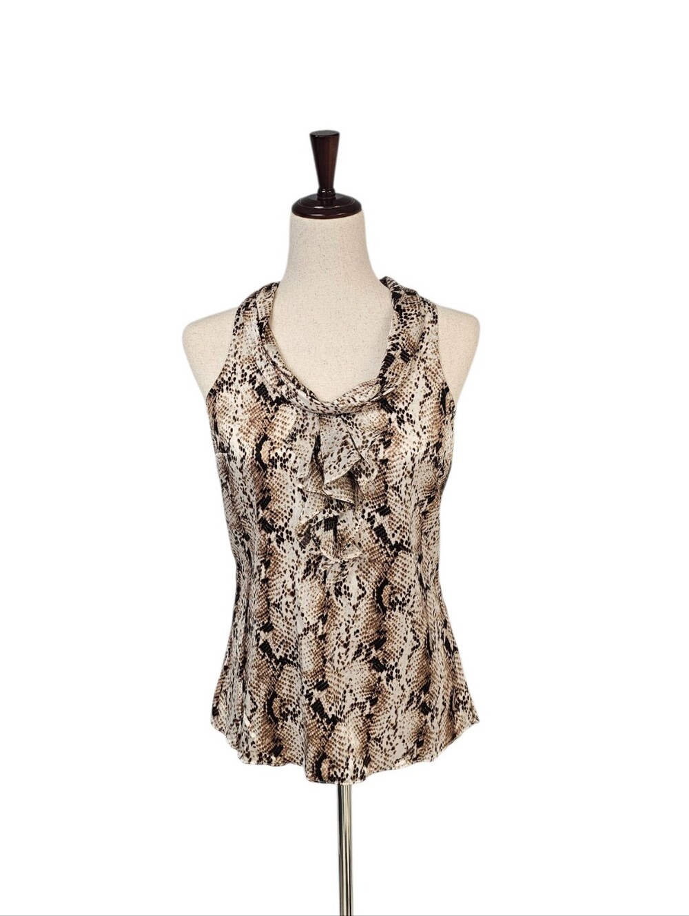 White House Black Market Silk Animal Print Brown Cream Tank 4 Preowned